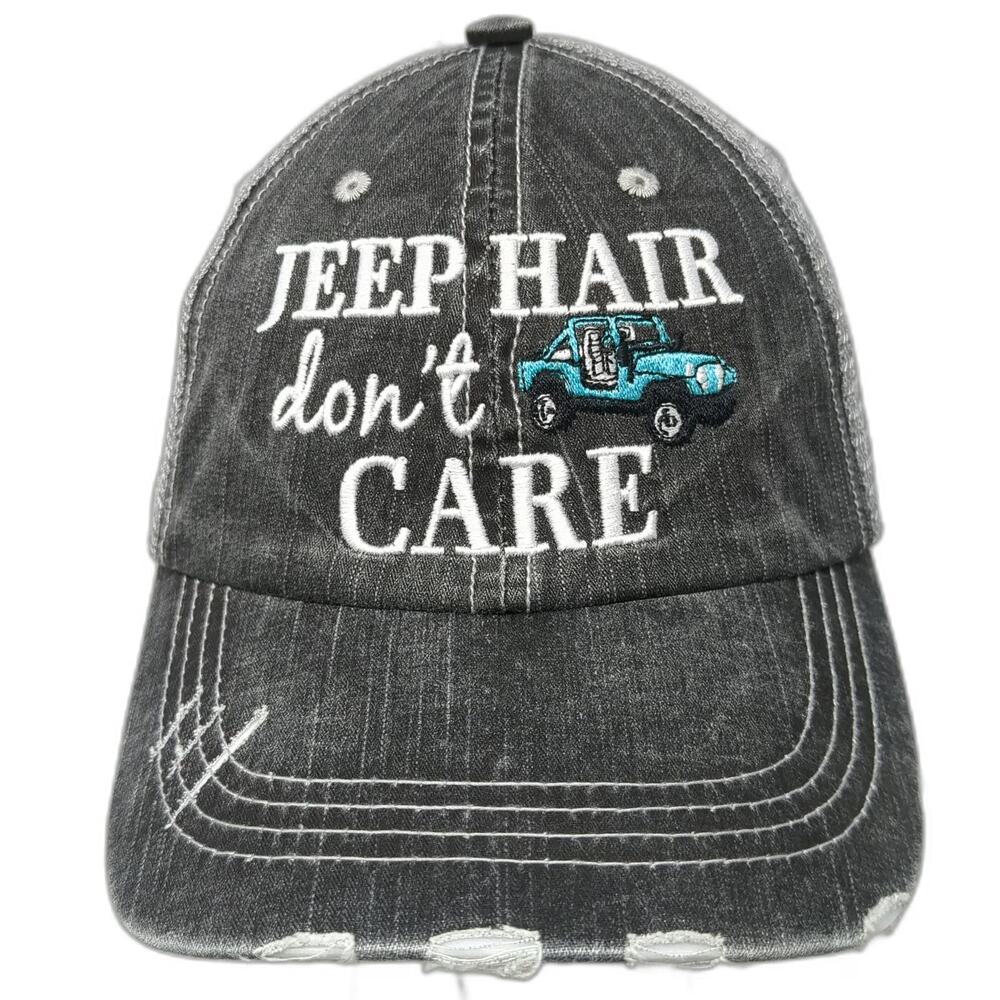 Katydid Baseball Cap Gray One Size Jeep Hair Don't Care Mesh Back Strapback Hat